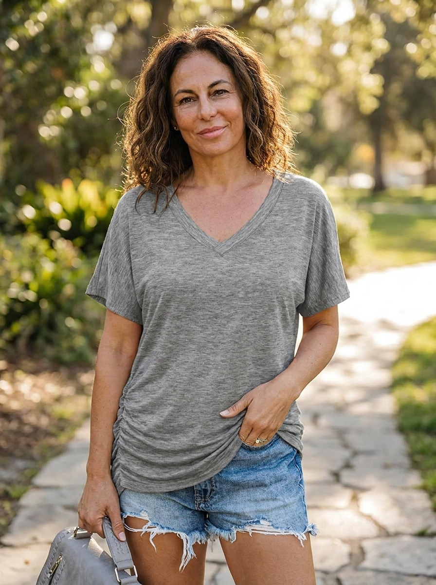 EILY - Classic V-Neck Loose Fit Shirt