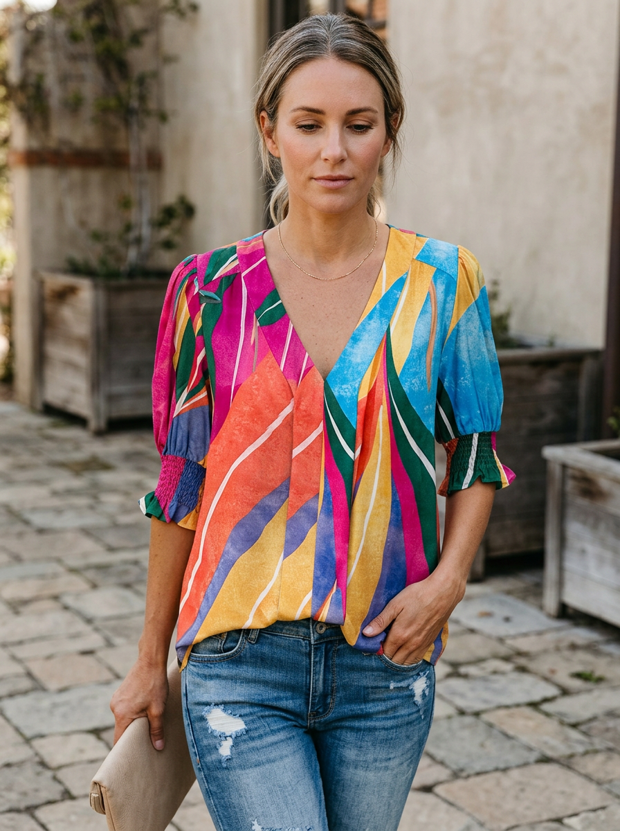 MONICA – Chic V-Neck Blouse