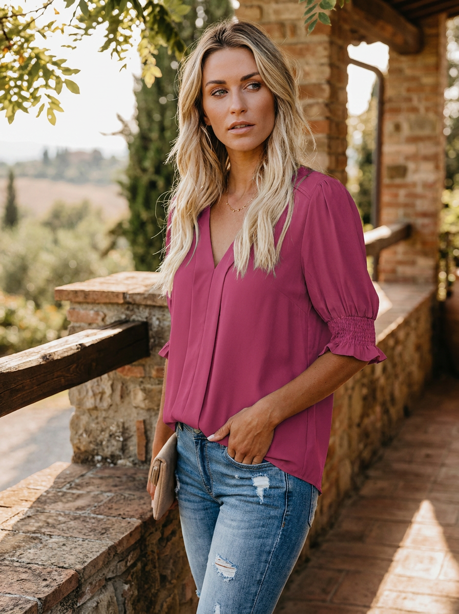 MONICA – Chic V-Neck Blouse