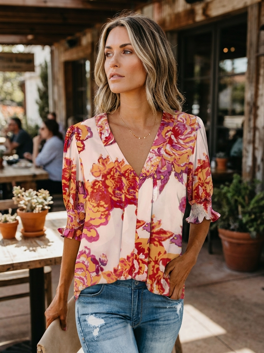 MONICA – Chic V-Neck Blouse