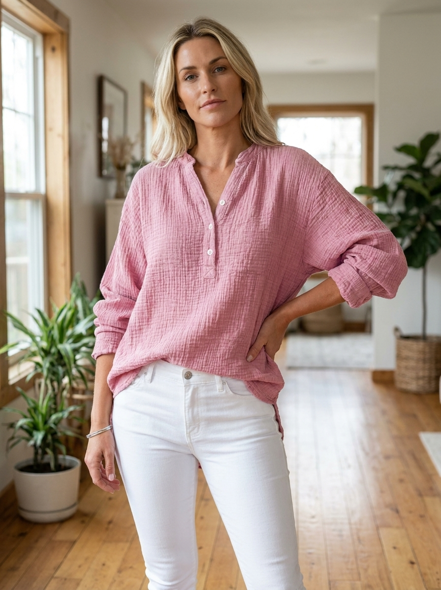 BRYLIN - Casual Button V-Neck Long Sleeve Oversized Blouse