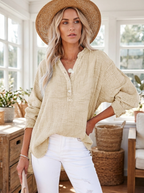 BRYLIN - Casual Button V-Neck Long Sleeve Oversized Blouse