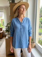 BRYLIN - Casual Button V-Neck Long Sleeve Oversized Blouse