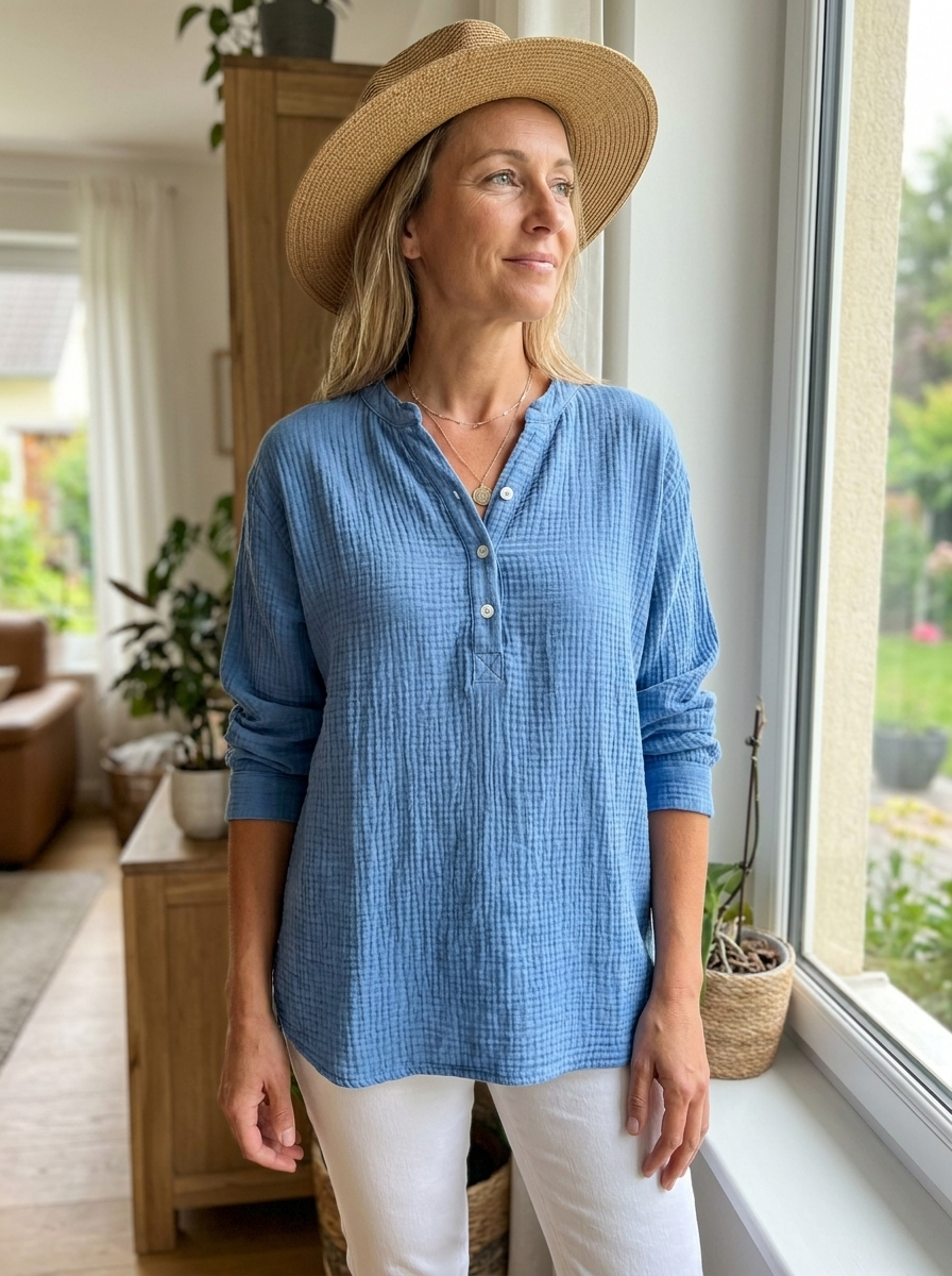 BRYLIN - Casual Button V-Neck Long Sleeve Oversized Blouse
