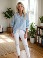 BRYLIN - Casual Button V-Neck Long Sleeve Oversized Blouse
