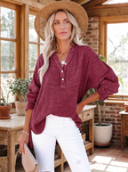 BRYLIN - Casual Button V-Neck Long Sleeve Oversized Blouse
