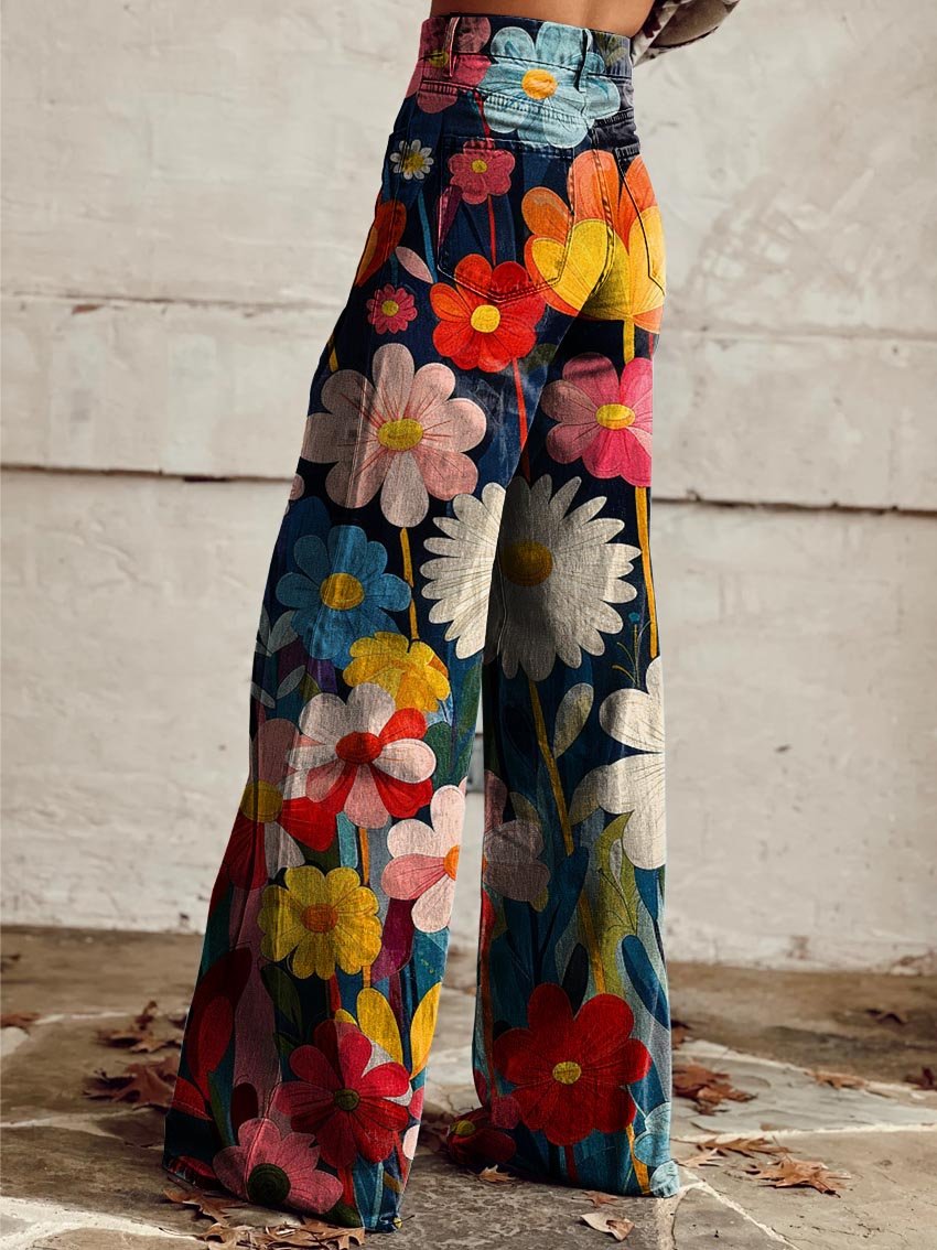 FLEUR - Chic Floral Wide-Leg Pants