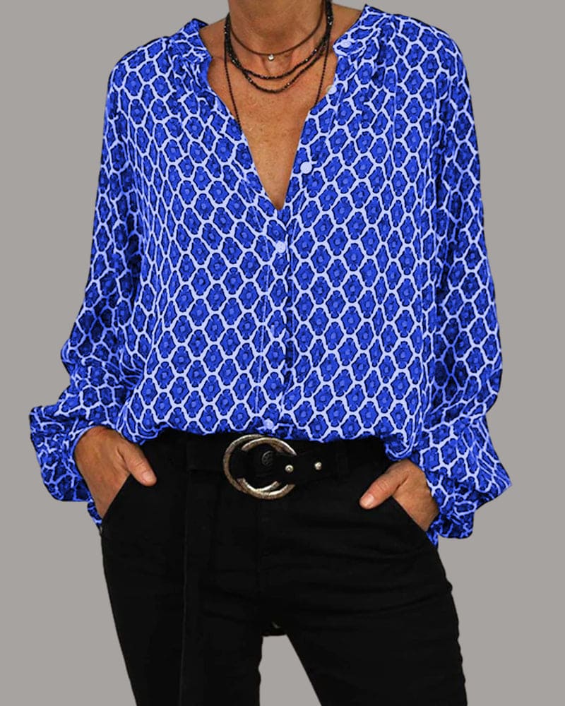 ELVIRA - Geometric V-Neck Blouse